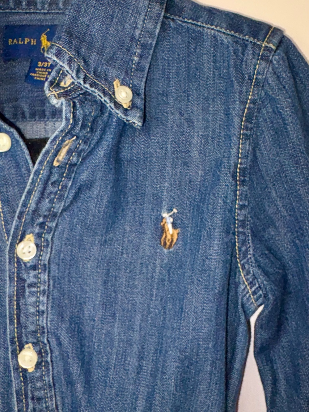 Ralph Lauren Girls 3T Denim Belted Shirt Dress Fit Flare Pony Logo